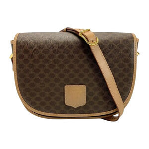 Celine Macadam Canvas Leather Saddle Crossbody Bag Brown